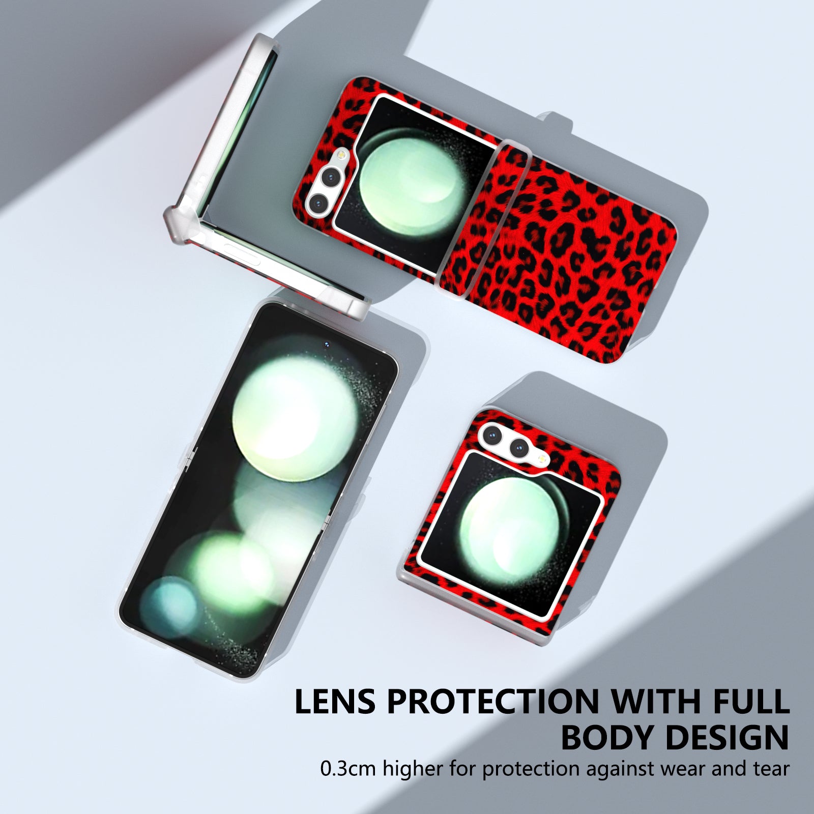 For Samsung Galaxy Z Flip6 5G Case Clear Matte Edge Leopard Print Texture Leather+PC Phone Cover - Red