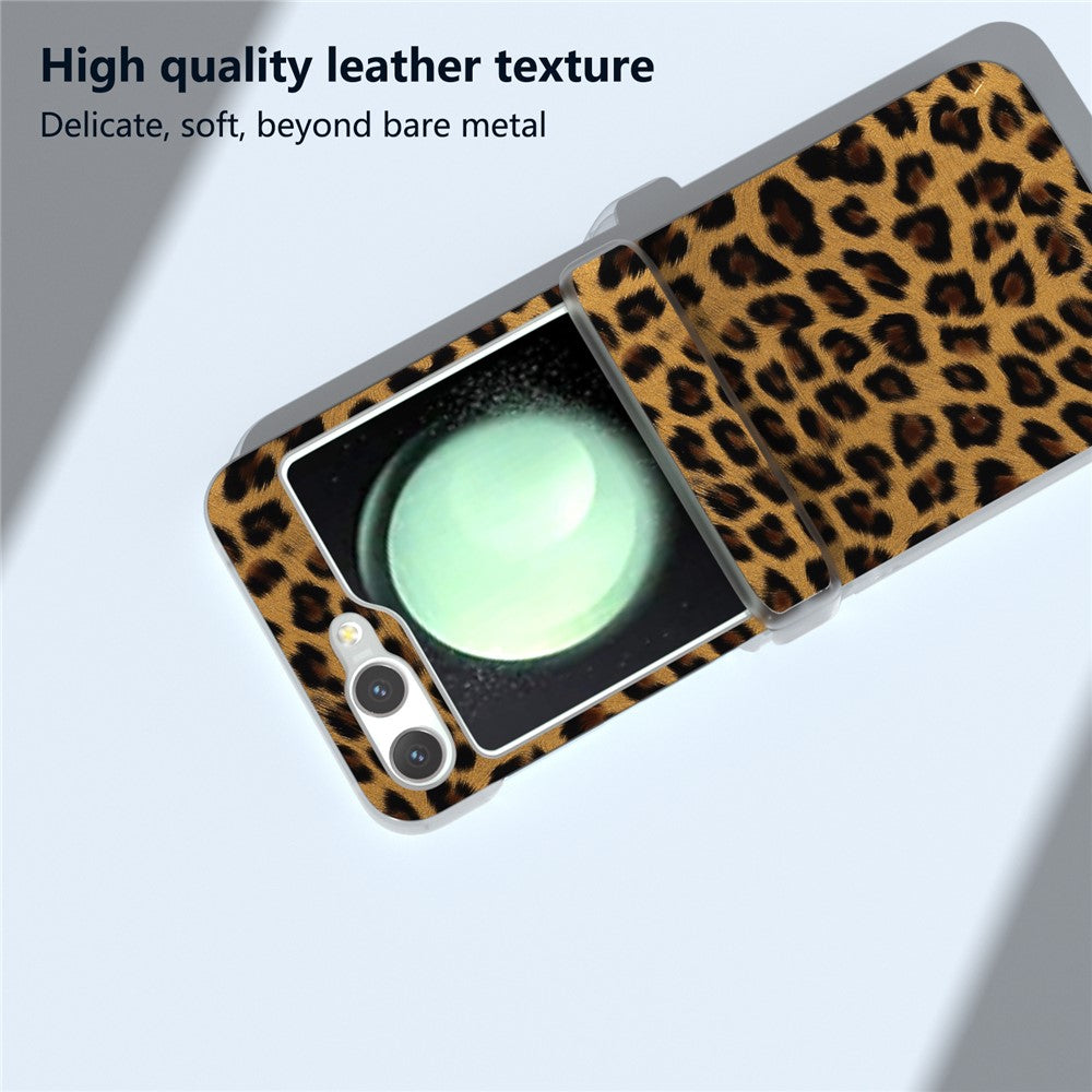 For Samsung Galaxy Z Flip7 FE 5G / Z Flip6 5G Case Clear Matte Edge Leopard Print Texture Leather+PC Phone Cover - Gold