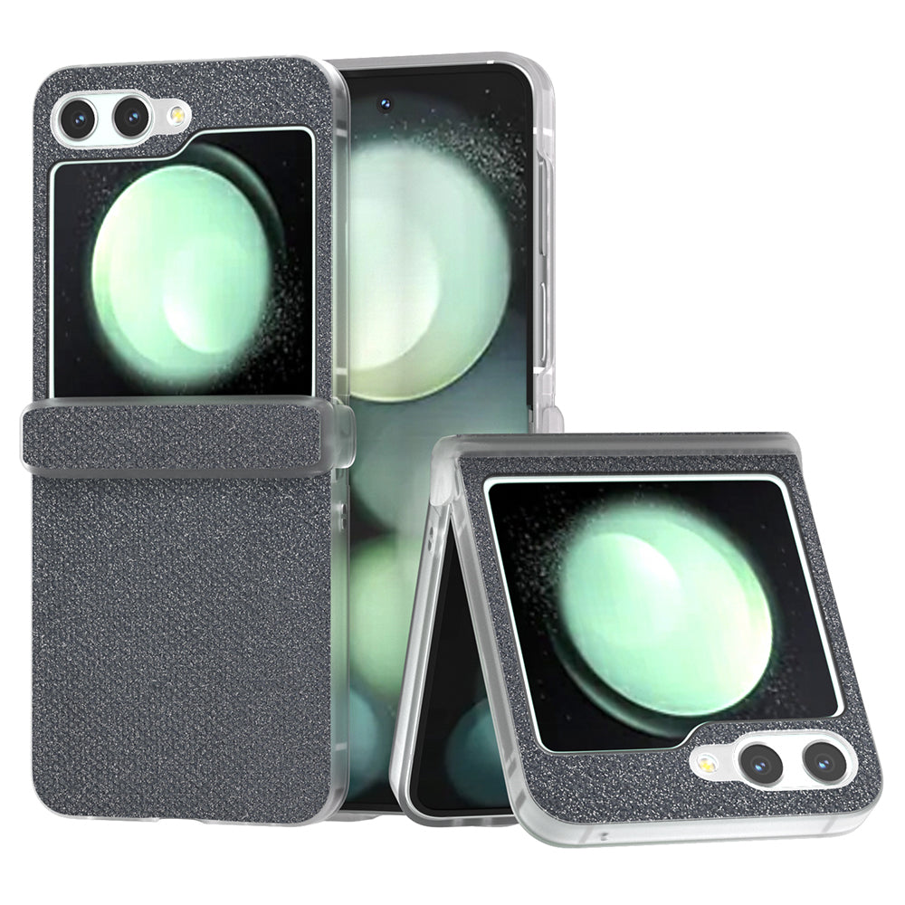 For Samsung Galaxy Z Flip6 5G Case Rhinestone Texture Leather+PC Protective Phone Cover - Grey