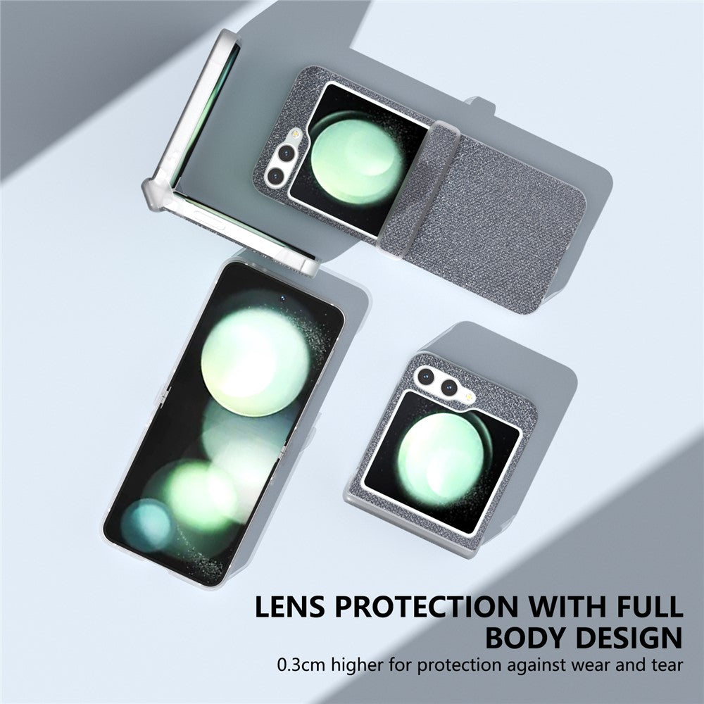 For Samsung Galaxy Z Flip7 FE 5G / Z Flip6 5G Case Rhinestone Texture Leather+PC Protective Phone Cover - Grey