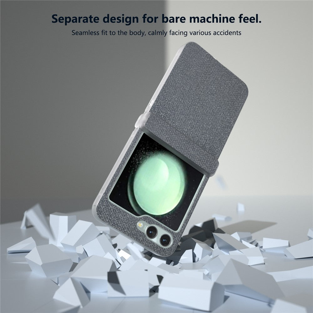 For Samsung Galaxy Z Flip7 FE 5G / Z Flip6 5G Case Rhinestone Texture Leather+PC Protective Phone Cover - Grey