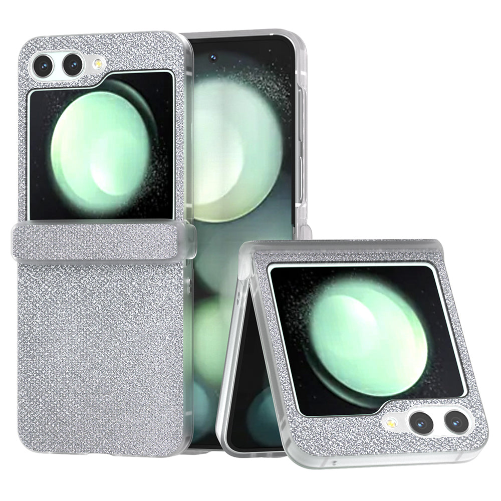 For Samsung Galaxy Z Flip6 5G Case Rhinestone Texture Leather+PC Protective Phone Cover - Silver