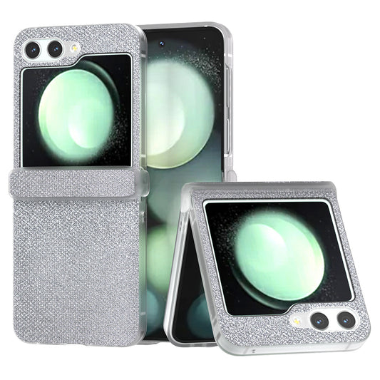 For Samsung Galaxy Z Flip6 5G Case Rhinestone Texture Leather+PC Protective Phone Cover - Silver