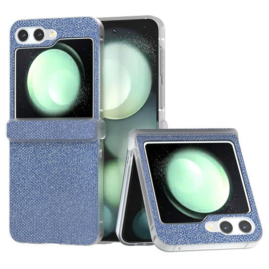 For Samsung Galaxy Z Flip7 FE 5G / Z Flip6 5G Case Rhinestone Texture Leather+PC Protective Phone Cover - Blue