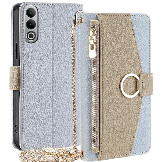 For OnePlus Nord CE4 5G Leather Case Zipper Wallet Stand Phone Cover with Mirror Function - Blue