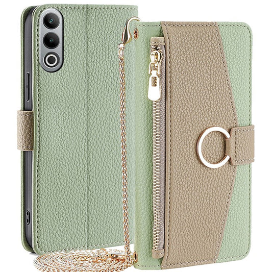 For OnePlus Nord CE4 5G Leather Case Zipper Wallet Stand Phone Cover with Mirror Function - Green