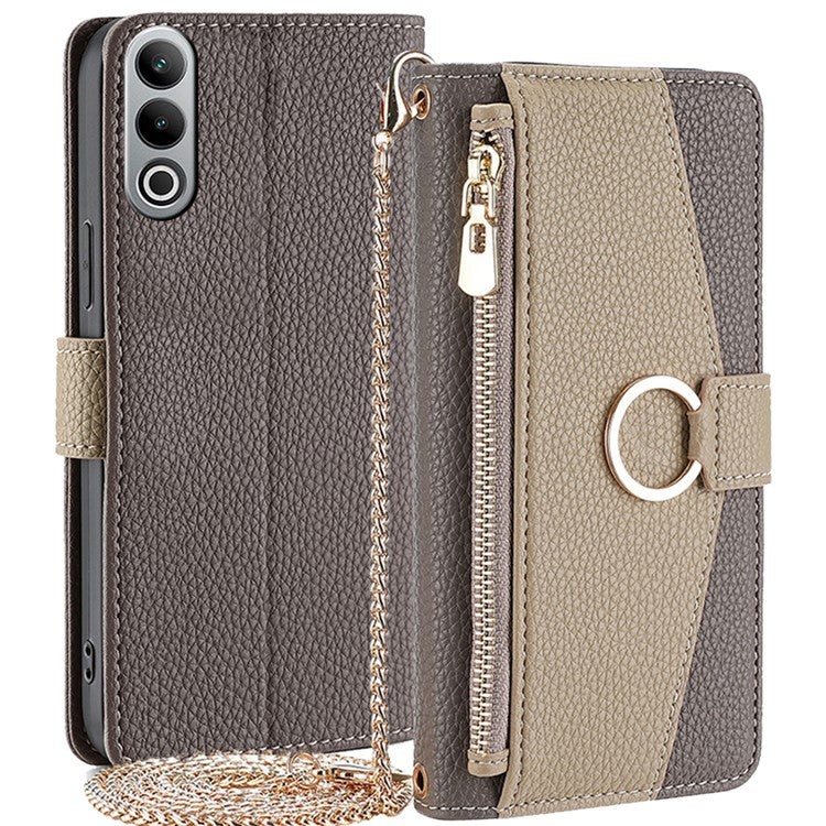For OnePlus Nord CE4 5G Leather Case Zipper Wallet Stand Phone Cover with Mirror Function - Grey