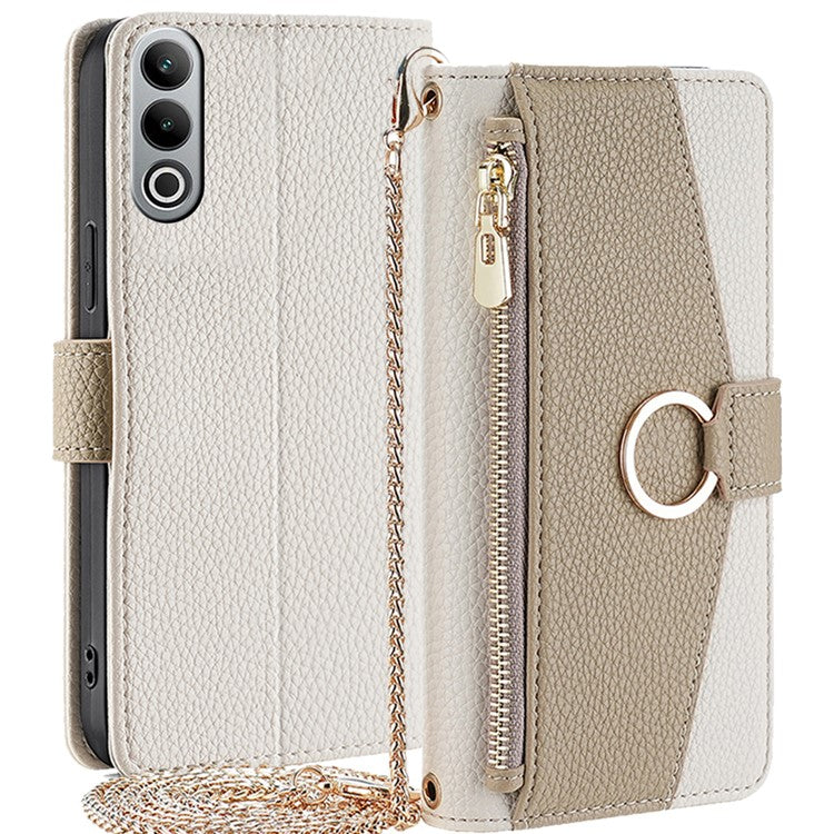 For OnePlus Nord CE4 5G Leather Case Zipper Wallet Stand Phone Cover with Mirror Function - White