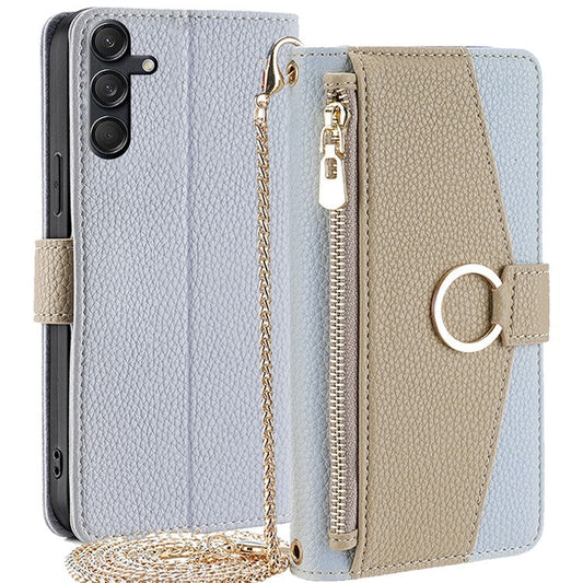 For Samsung Galaxy M55 5G / C55 5G / F55 5G Case Zipper Wallet Stand Phone Leather Cover with Mirror Design - Blue