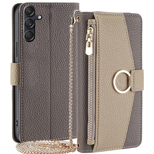 For Samsung Galaxy M55 5G / C55 5G / F55 5G Case Zipper Wallet Stand Phone Leather Cover with Mirror Design - Grey