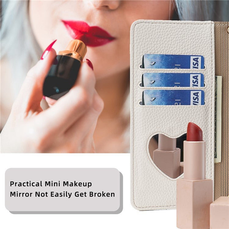 For Huawei Pura 70 Ultra Stand Case Zipper Wallet Magnetic Phone Cover with Mirror Function - White