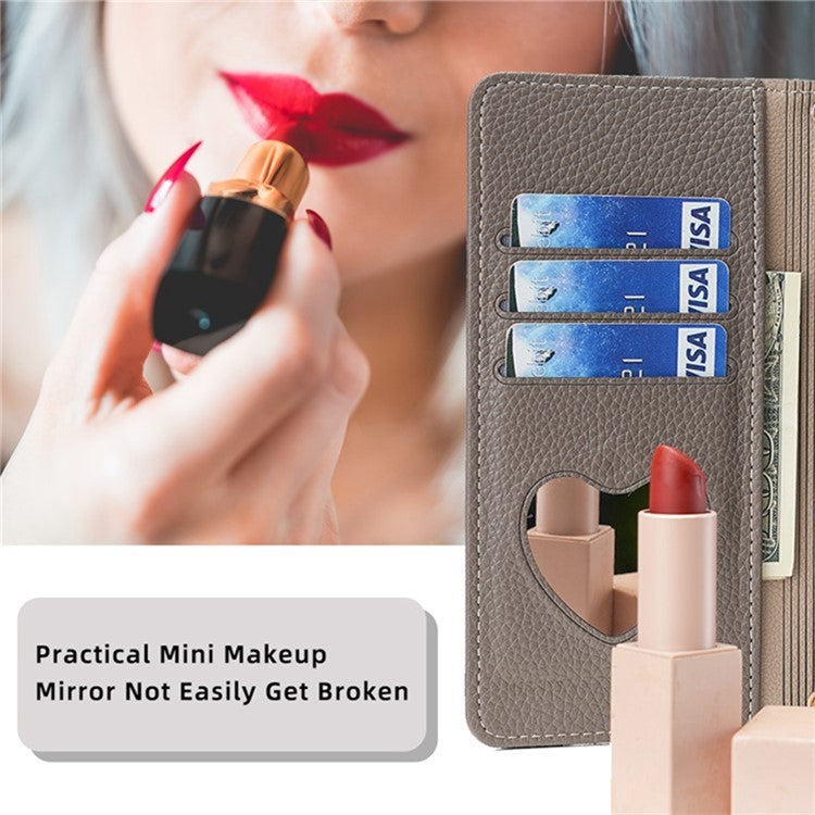 For Huawei Pura 70 Ultra Stand Case Zipper Wallet Magnetic Phone Cover with Mirror Function - Grey