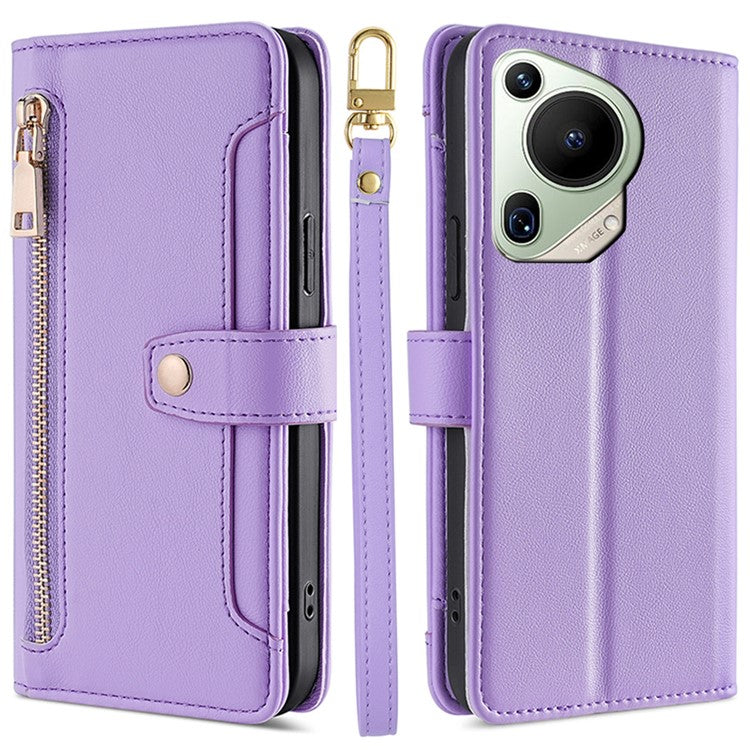 For Huawei Pura 70 Ultra Zipper Wallet Case Shockproof PU Leather Flip Phone Cover - Purple