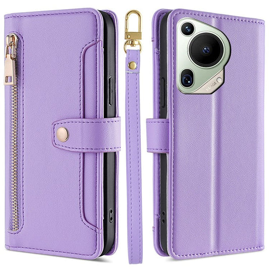 For Huawei Pura 70 Ultra Zipper Wallet Case Shockproof PU Leather Flip Phone Cover - Purple