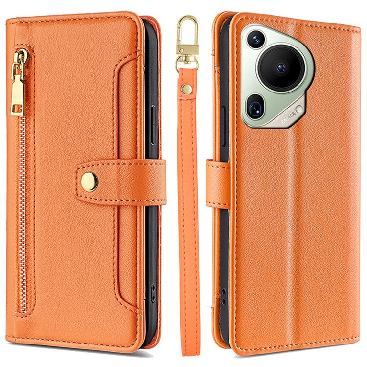 For Huawei Pura 70 Ultra Zipper Wallet Case Shockproof PU Leather Flip Phone Cover - Orange