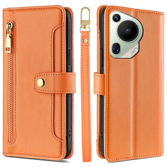 For Huawei Pura 70 Ultra Zipper Wallet Case Shockproof PU Leather Flip Phone Cover - Orange