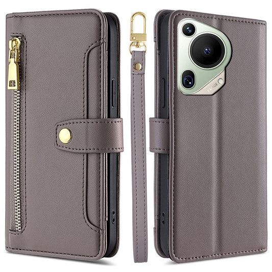 For Huawei Pura 70 Ultra Zipper Wallet Case Shockproof PU Leather Flip Phone Cover - Grey