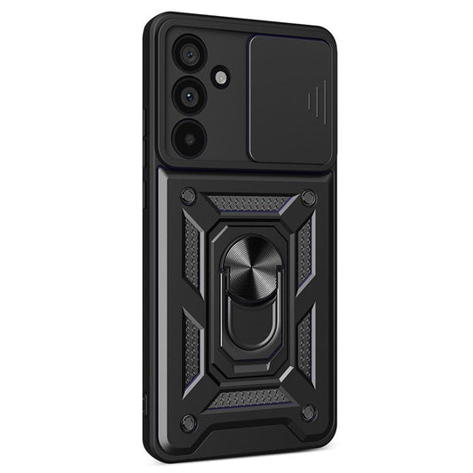 For Samsung Galaxy M55 5G / C55 5G / F55 5G Case Kickstand PC+TPU Phone Shell with Slide Camera Protective Cover - Black
