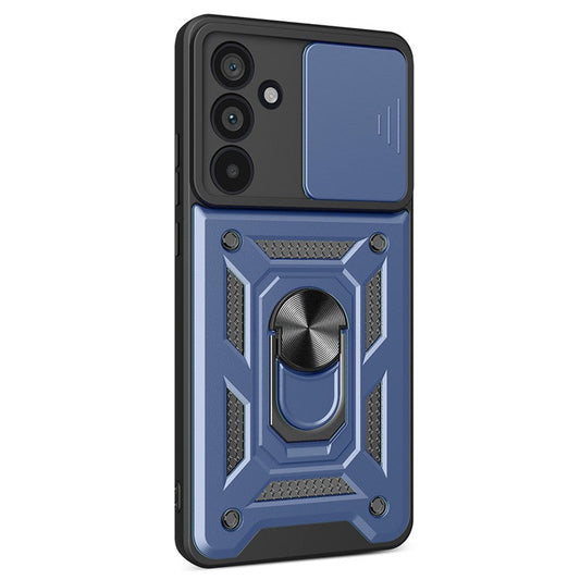 For Samsung Galaxy M55 5G / C55 5G / F55 5G Case Kickstand PC+TPU Phone Shell with Slide Camera Protective Cover - Blue