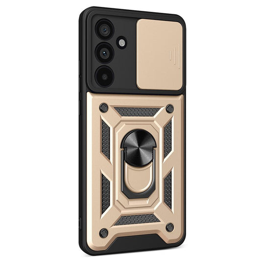 For Samsung Galaxy M55 5G / C55 5G / F55 5G Case Kickstand PC+TPU Phone Shell with Slide Camera Protective Cover - Gold