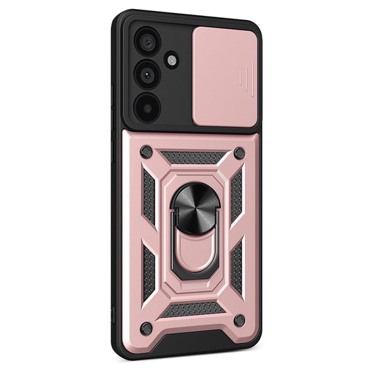 For Samsung Galaxy M55 5G / C55 5G / F55 5G Case Kickstand PC+TPU Phone Shell with Slide Camera Protective Cover - Rose Gold