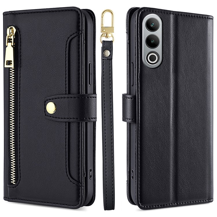 For OnePlus Nord CE4 5G Case Shock-Absorbent Leather Phone Cover with Zipper Wallet - Black