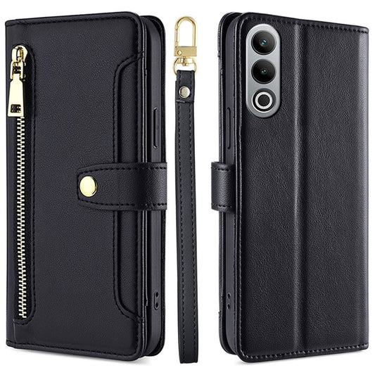 For OnePlus Nord CE4 5G Case Shock-Absorbent Leather Phone Cover with Zipper Wallet - Black