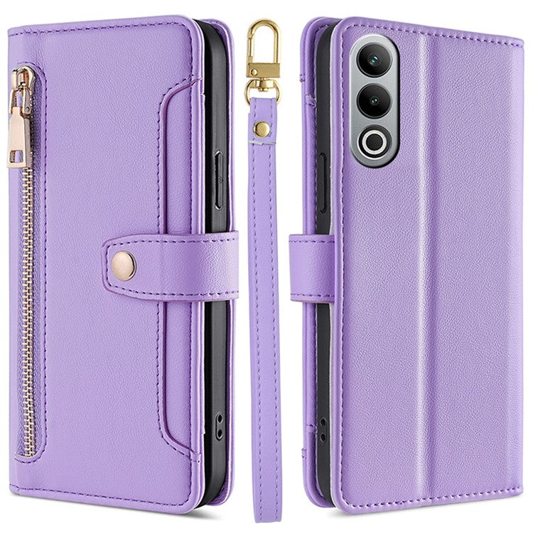 For OnePlus Nord CE4 5G Case Shock-Absorbent Leather Phone Cover with Zipper Wallet - Purple