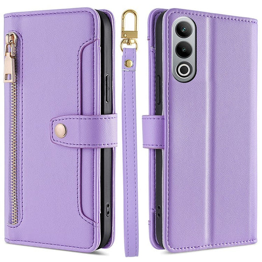 For OnePlus Nord CE4 5G Case Shock-Absorbent Leather Phone Cover with Zipper Wallet - Purple