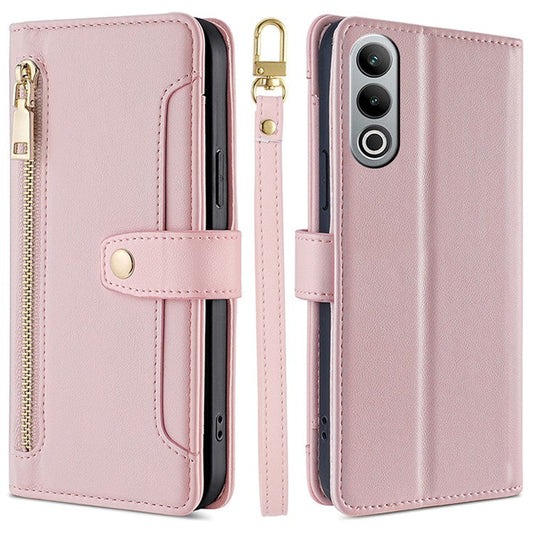 For OnePlus Nord CE4 5G Case Shock-Absorbent Leather Phone Cover with Zipper Wallet - Pink