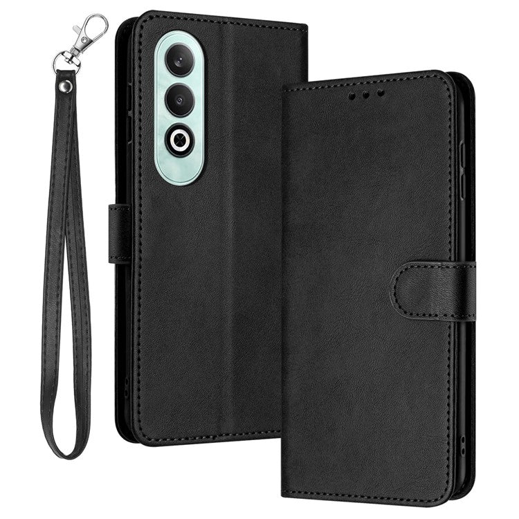 For OnePlus Nord CE4 5G Folio Flip Leather Wallet Cell Phone Case Fall Proof Cover with Strap - Black