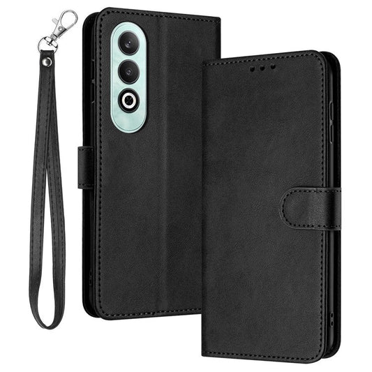 For OnePlus Nord CE4 5G Folio Flip Leather Wallet Cell Phone Case Fall Proof Cover with Strap - Black