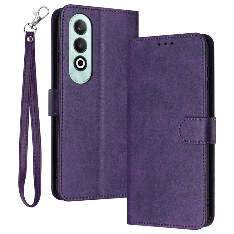 For OnePlus Nord CE4 5G Folio Flip Leather Wallet Cell Phone Case Fall Proof Cover with Strap - Purple