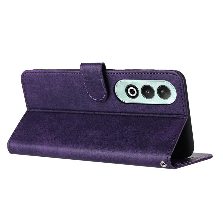 For OnePlus Nord CE4 5G Folio Flip Leather Wallet Cell Phone Case Fall Proof Cover with Strap - Purple