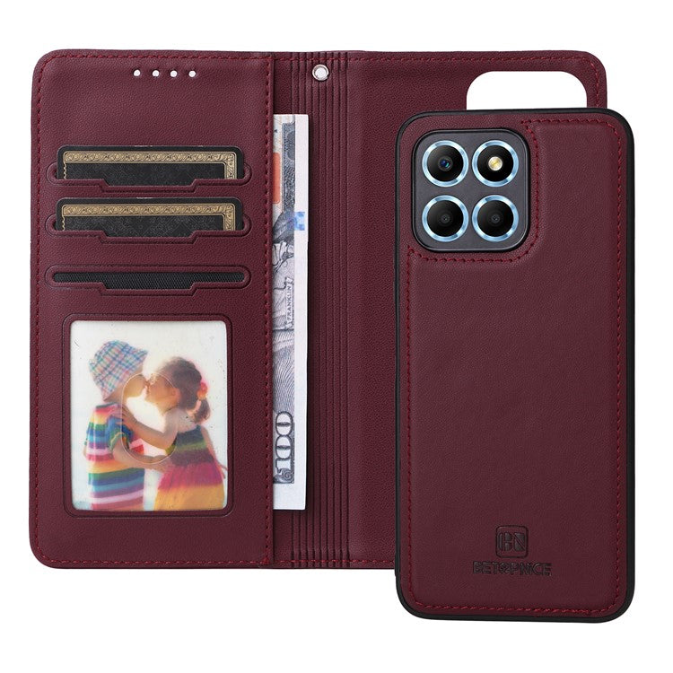 BETOPNICE 005 For Honor X8 5G / X6 4G / Play6C 4G / X6s 4G / 70 Lite / X8a 5G Case Detachable Wallet Leather Phone Cover - Wine Red
