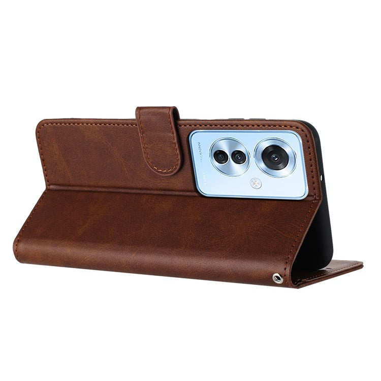 Leather Wallet for Oppo Reno11 F 5G / F25 Pro 5G Case Anti-fingerprint Phone Cover - Brown