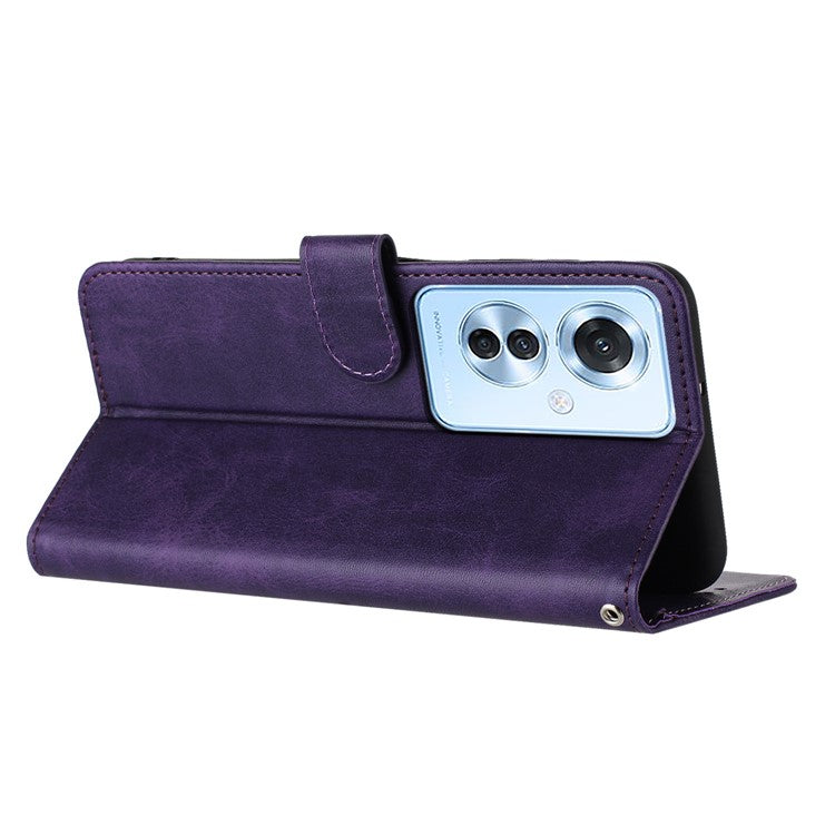 Leather Wallet for Oppo Reno11 F 5G / F25 Pro 5G Case Anti-fingerprint Phone Cover - Purple
