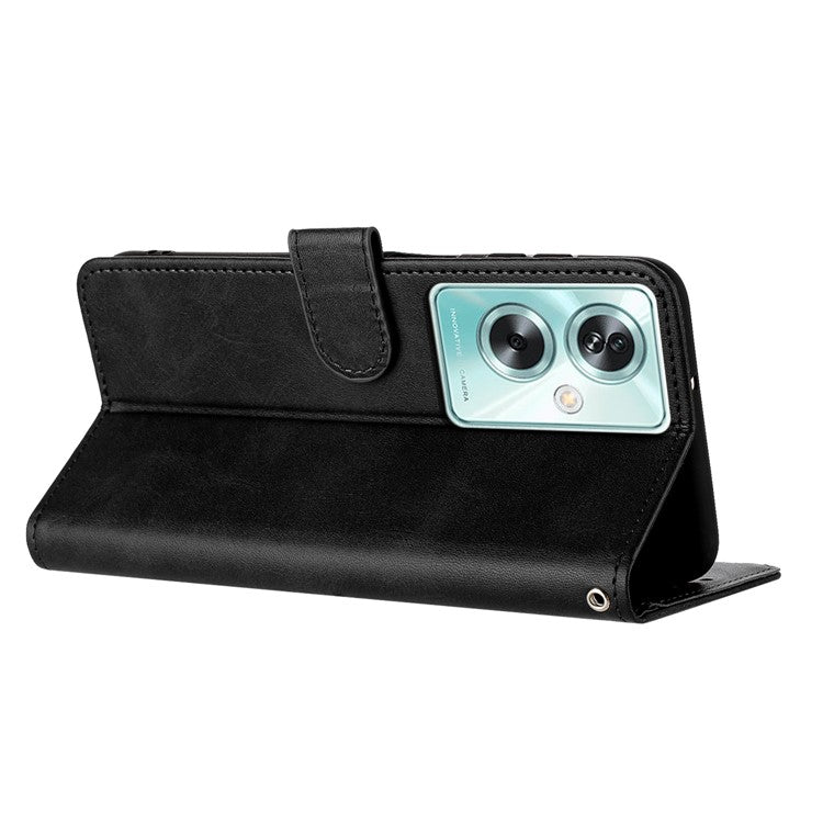 For OnePlus Nord N30 SE 5G / Oppo A79 5G / A2 5G PU Leather Case Folding Stand Wallet Anti-Fall Phone Cover - Black