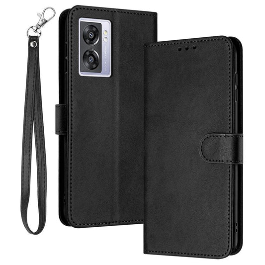 For Oppo A57 (2022) 5G / A77 5G / A57 4G / A57e 4G / A57s 4G / A77 4G / A77s 4G / OnePlus Nord N20 SE 4G Leather Phone Stand Case - Black