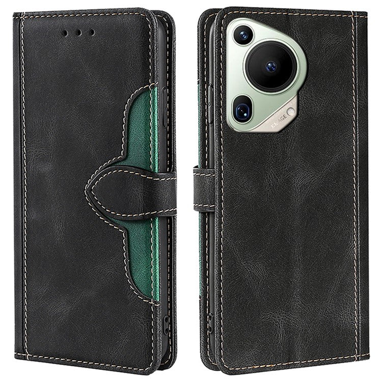 For Huawei Pura 70 Ultra Case Leather Stand Phone Cover Skin Touch Feeling Phone Shell - Black