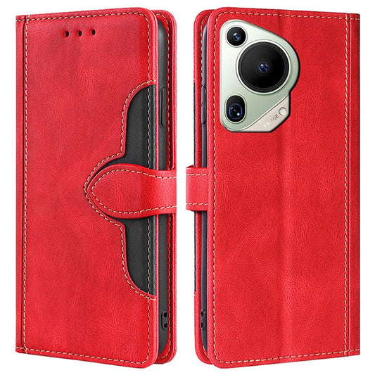 For Huawei Pura 70 Ultra Case Leather Stand Phone Cover Skin Touch Feeling Phone Shell - Red