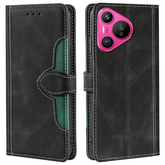 For Huawei Pura 70 Case Magnetic Buckle Leather Skin Feel Phone Cover - Black