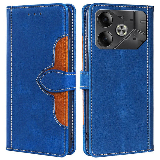 For TECNO Pova 6 5G Case Contrast Color Straw Hat Design PU Leather Phone Cover - Blue