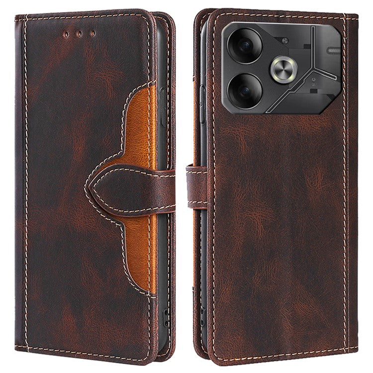 For TECNO Pova 6 5G Case Contrast Color Straw Hat Design PU Leather Phone Cover - Brown