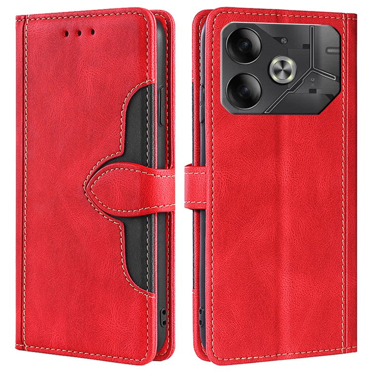 For TECNO Pova 6 5G Case Contrast Color Straw Hat Design PU Leather Phone Cover - Red