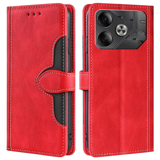 For TECNO Pova 6 5G Case Contrast Color Straw Hat Design PU Leather Phone Cover - Red
