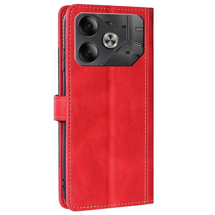 For TECNO Pova 6 5G Case Contrast Color Straw Hat Design PU Leather Phone Cover - Red