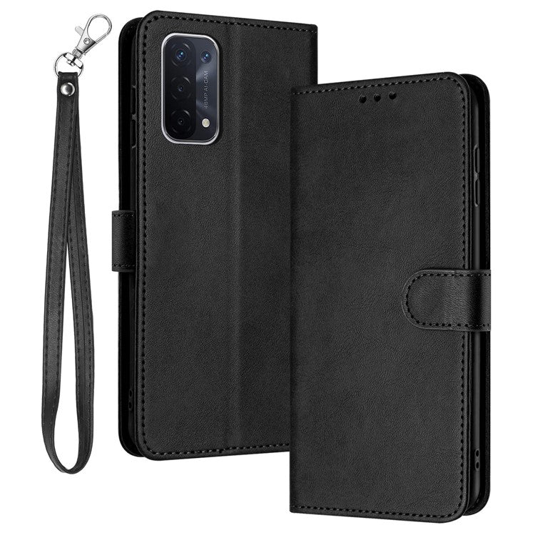For Oppo A74 5G / A93 5G / A54 5G Case Anti-Scratch Leather Wallet Protective Cover Calf Texture Phone Shell - Black