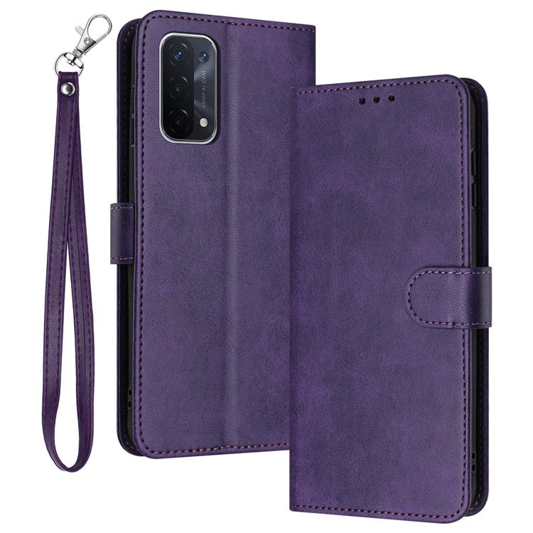 For Oppo A74 5G / A93 5G / A54 5G Case Anti-Scratch Leather Wallet Protective Cover Calf Texture Phone Shell - Purple