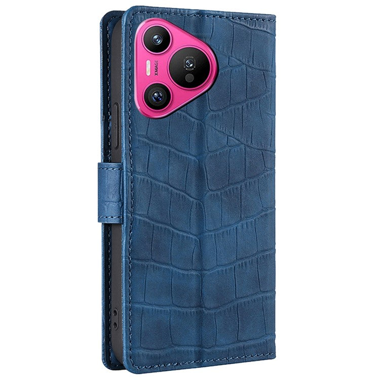 For Huawei Pura 70 Phone Case Skin-Touch Crocodile Texture Leather Cover with Wallet - Blue